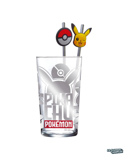 Pack Verre XXL Premium Pokémon Pikachu + 2 Pailles en Métal